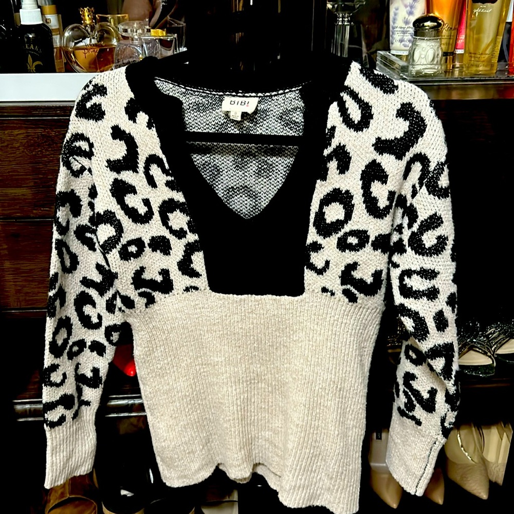 Black snd white v neck sweater